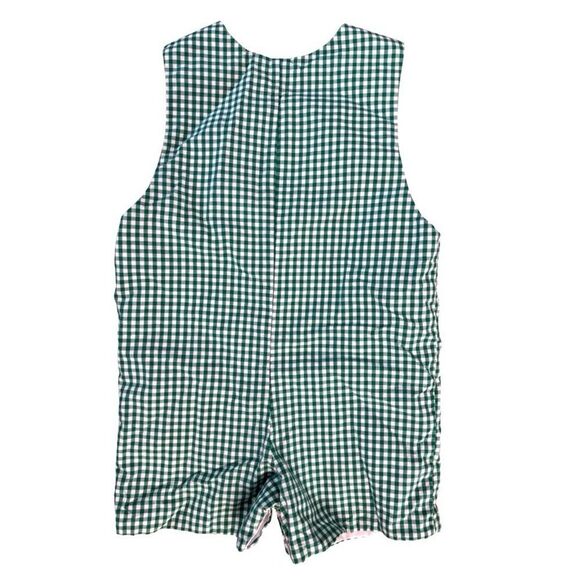 Velani Classics 9M St. Patrick's Day Shamrock Smocked Green Gingham Overalls - Picture 2 of 5